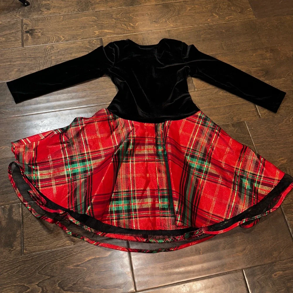 Bonnie Jean Velvet and Crinoline Plaid Long Sleeve Dress Girls Size 6